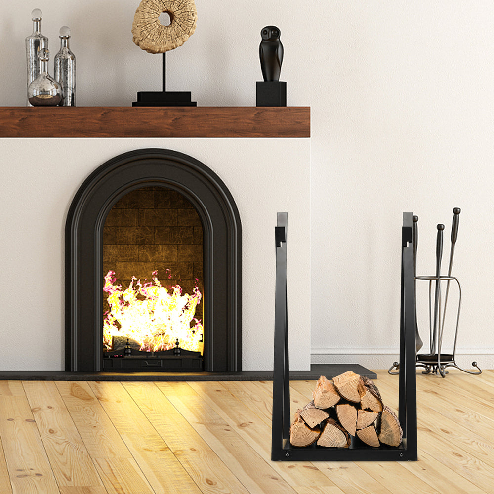 Firewood Log Rack with Solid Bottom Panel-Black - TidySpaces