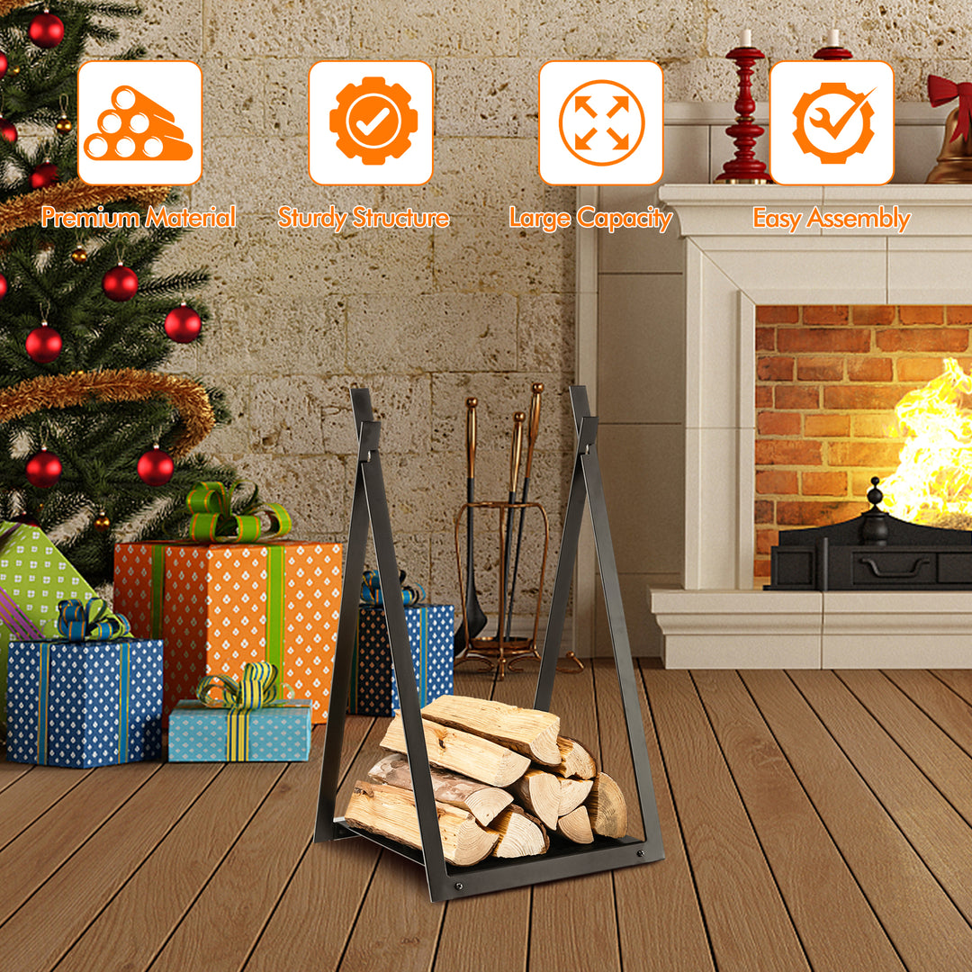 Firewood Log Rack with Solid Bottom Panel-Black - TidySpaces