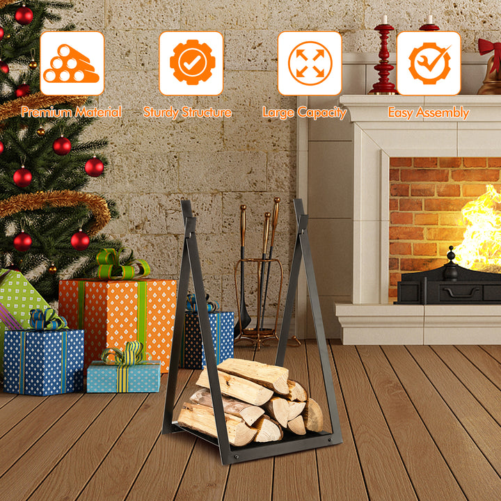Firewood Log Rack with Solid Bottom Panel-Black - TidySpaces
