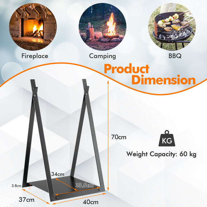 Firewood Log Rack with Solid Bottom Panel-Black - TidySpaces
