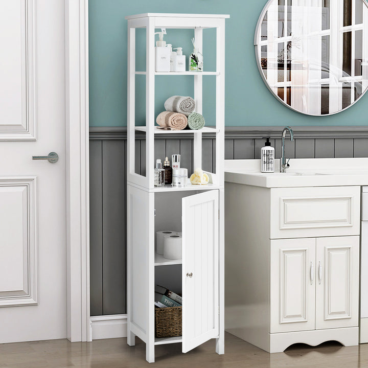 Freestanding Floor Cabinet with 3-Position Middle Panel and Anti-Toppling Mechanism-White - TidySpaces