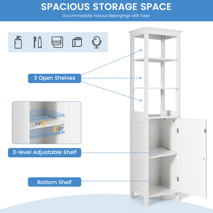 Freestanding Floor Cabinet with 3-Position Middle Panel and Anti-Toppling Mechanism-White - TidySpaces