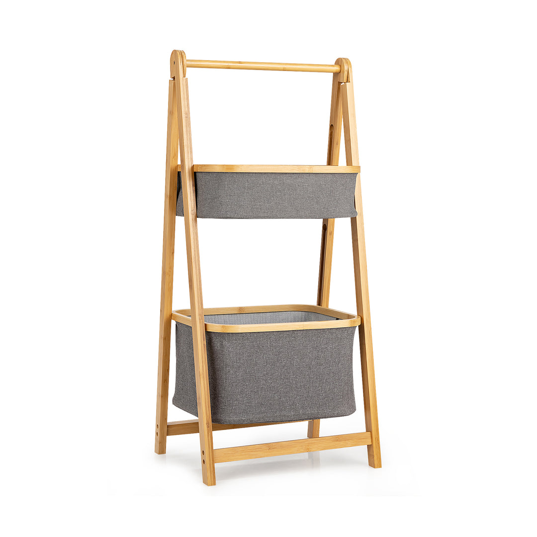 Bamboo Laundry Basket with Fabric Storage Bins-Natural - TidySpaces