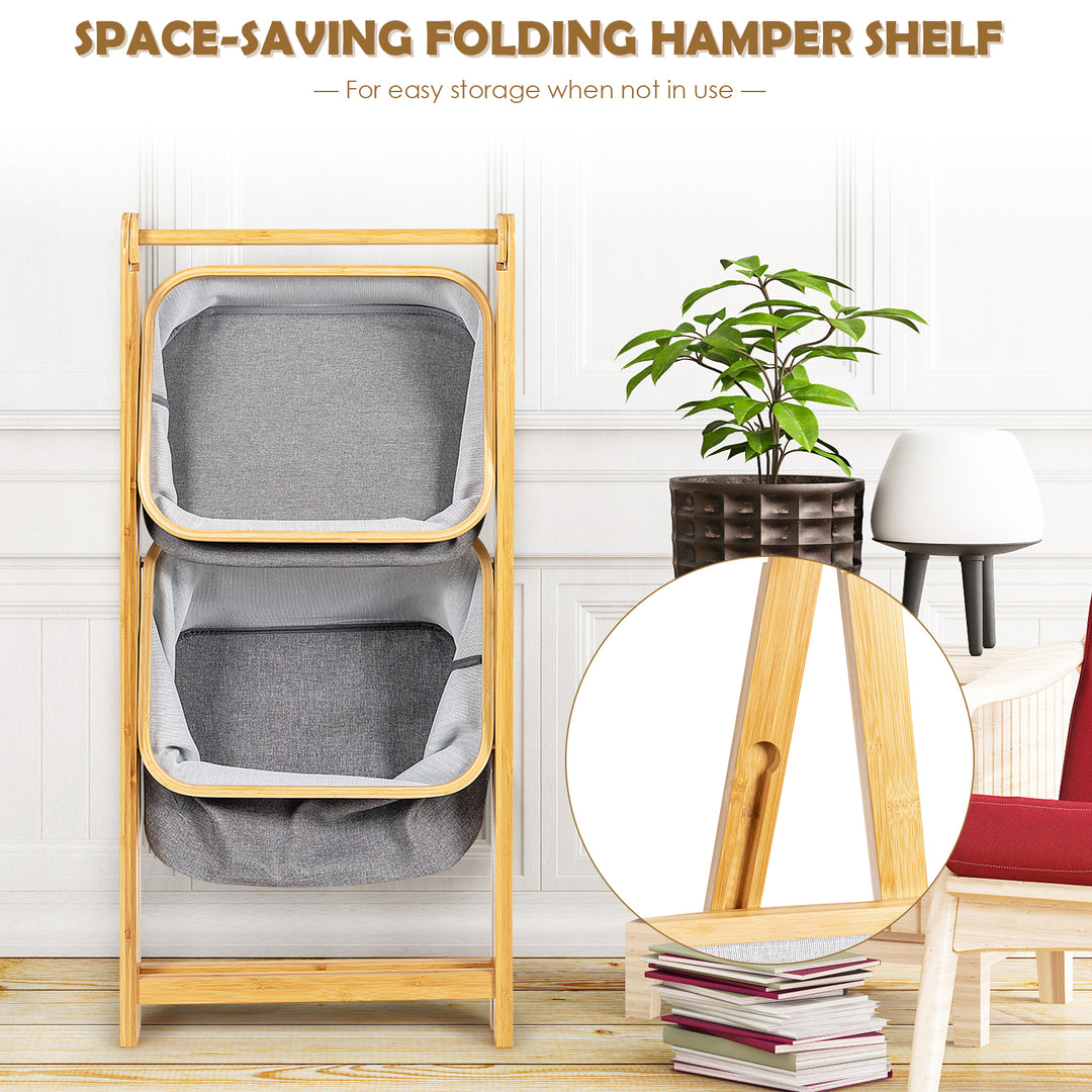 Bamboo Laundry Basket with Fabric Storage Bins-Natural - TidySpaces