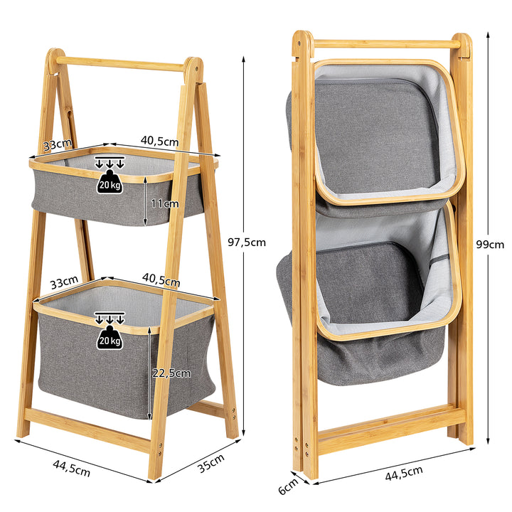 Bamboo Laundry Basket with Fabric Storage Bins-Natural - TidySpaces