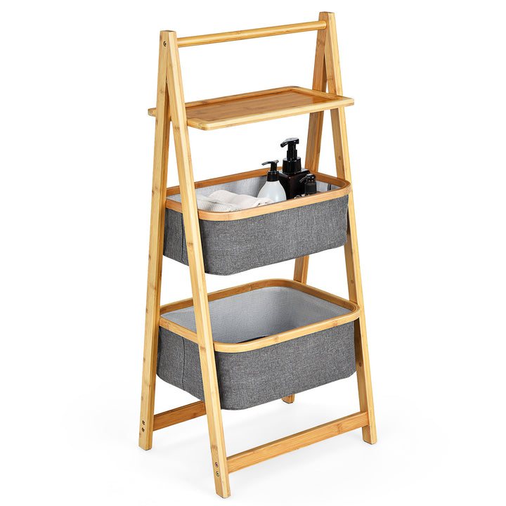 Freestanding A-Frame Laundry Hamper with Shelf-Natural - TidySpaces