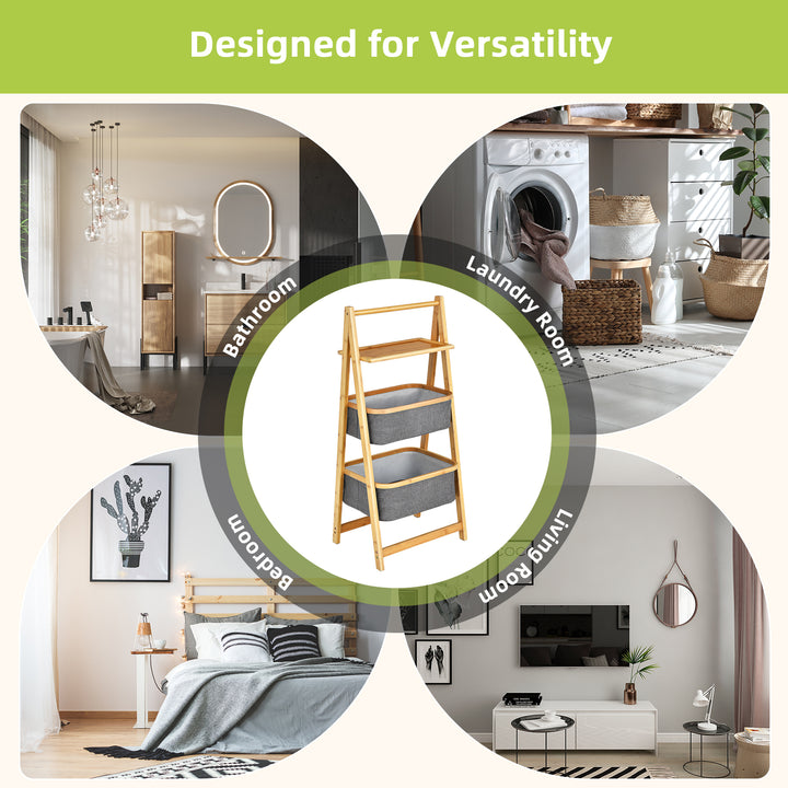 Freestanding A-Frame Laundry Hamper with Shelf-Natural - TidySpaces