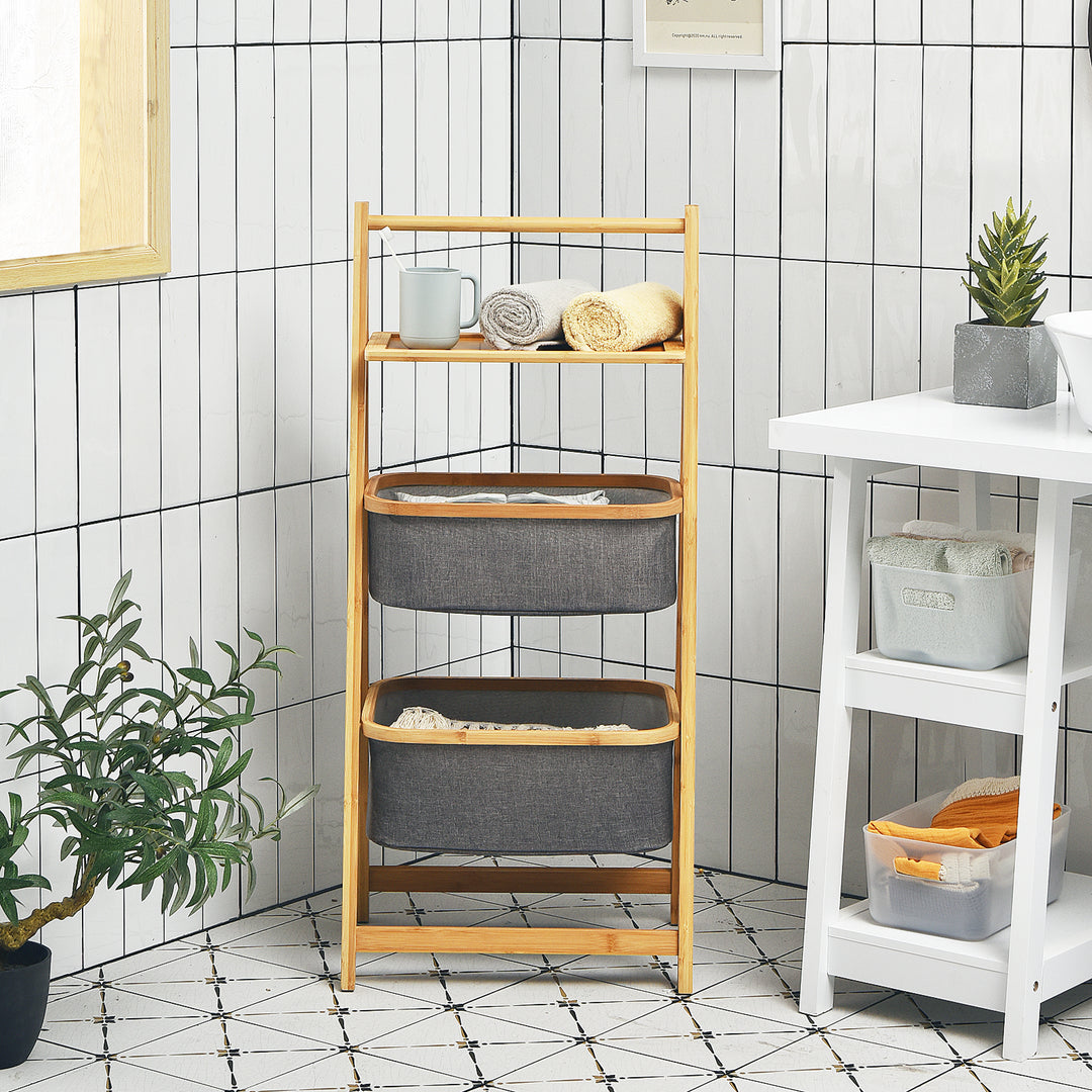 Freestanding A-Frame Laundry Hamper with Shelf-Natural - TidySpaces