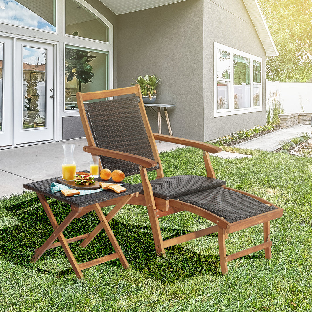 Folding Patio Lounge Chair with Retractable Footrest for Outdoor - TidySpaces