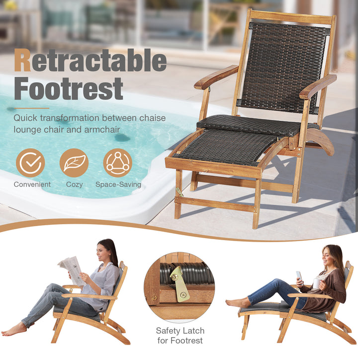 Folding Patio Lounge Chair with Retractable Footrest for Outdoor - TidySpaces