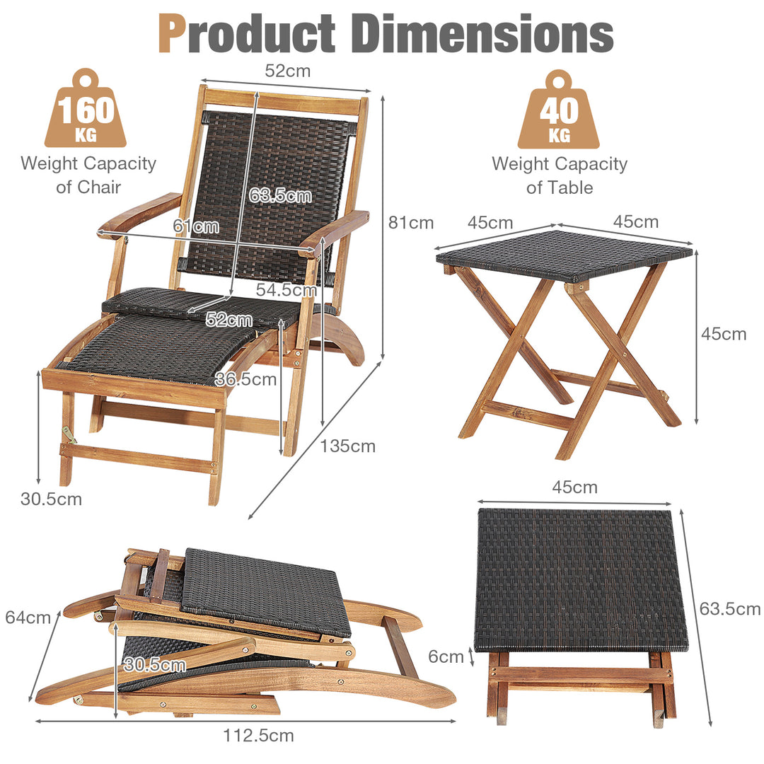 Folding Patio Lounge Chair with Retractable Footrest for Outdoor - TidySpaces