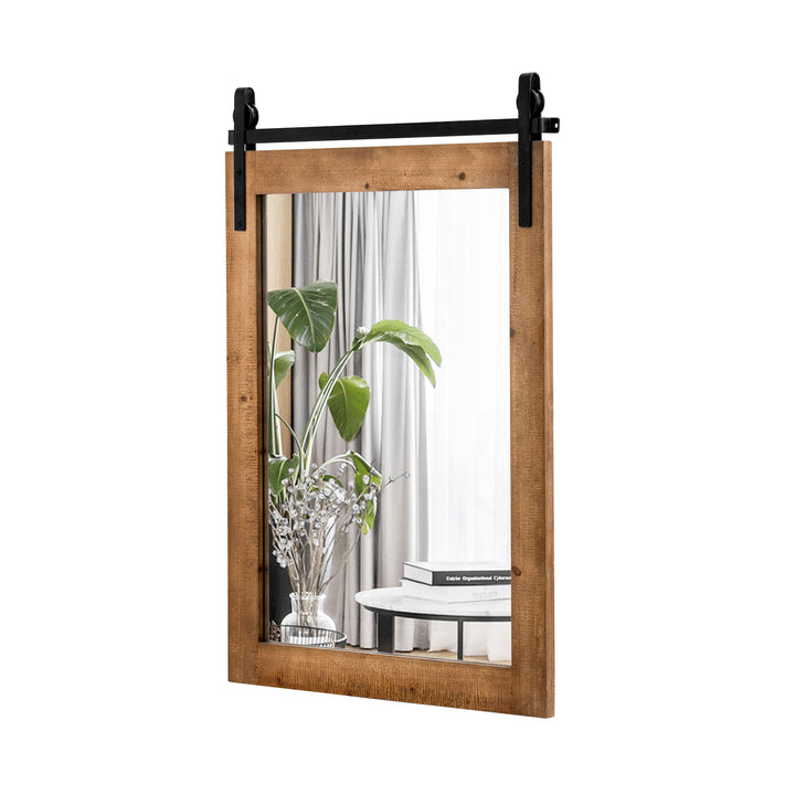Wall Mounted Mirror with Solid Wood Frame and Metal Bracket Brown - TidySpaces
