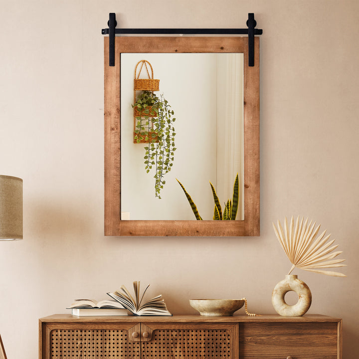 Wall Mounted Mirror with Solid Wood Frame and Metal Bracket - TidySpaces