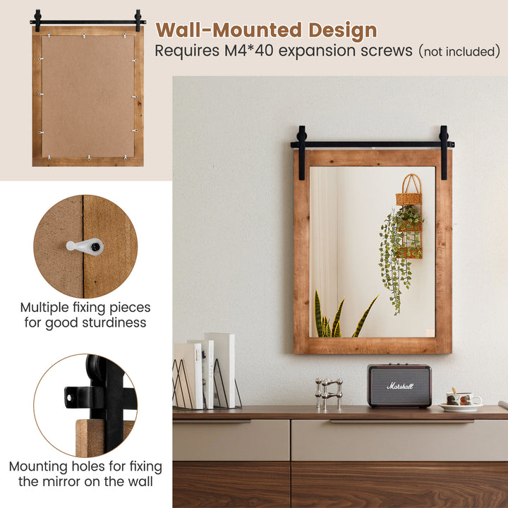 Wall Mounted Mirror with Solid Wood Frame and Metal Bracket - TidySpaces