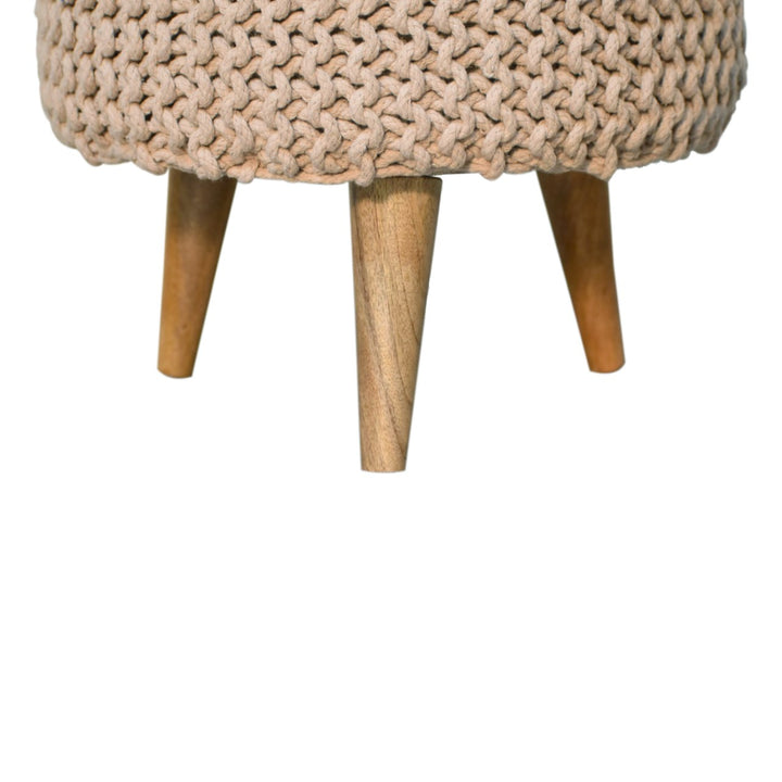 Keeva Beige Round Footstool - TidySpaces