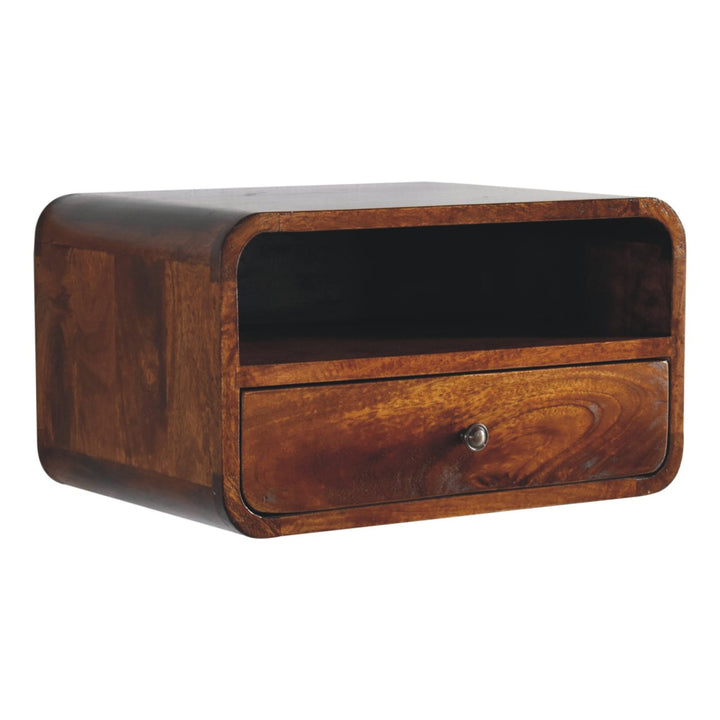 Large Chestnut Curve Upper Slot Floating Bedside - TidySpaces