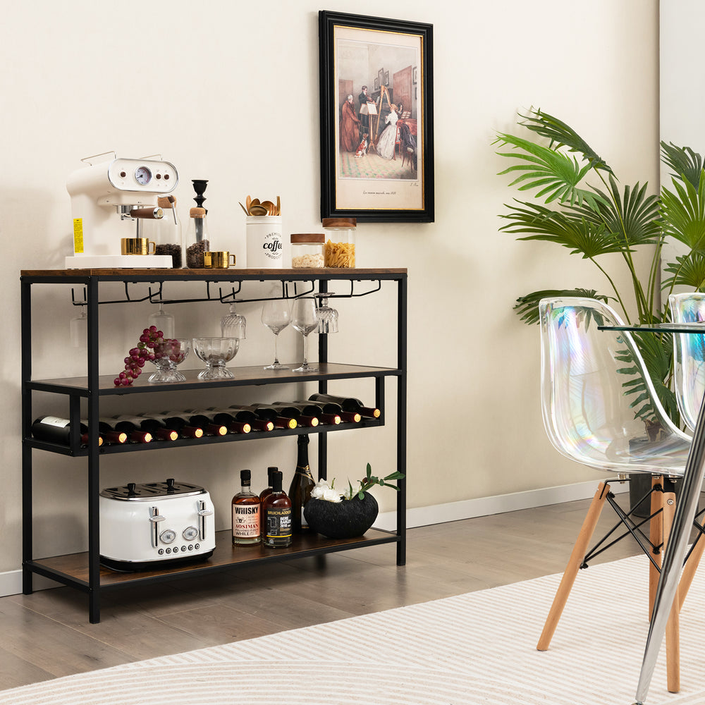 Industrial Bar Cabinet with Wine Rack & 4 Rows of Glass Holders - TidySpaces