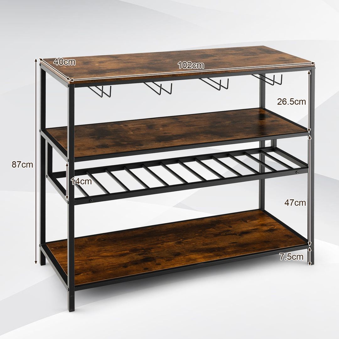 Industrial Bar Cabinet with Wine Rack & 4 Rows of Glass Holders - TidySpaces