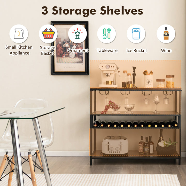 Industrial Bar Cabinet with Wine Rack & 4 Rows of Glass Holders - TidySpaces