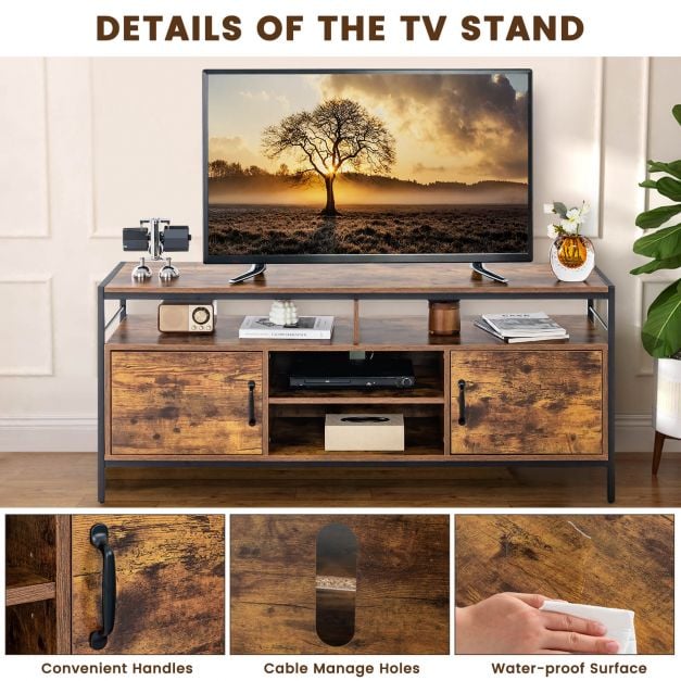147 cm Industrial TV Stand with Adjustable Shelf for TVs up to 65 Inch