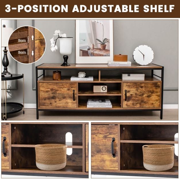 147 cm Industrial TV Stand with Adjustable Shelf for TVs up to 65 Inch