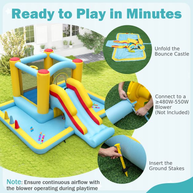 Inflatable Bouncy Castle with Slide and Tunnel without Blower - TidySpaces