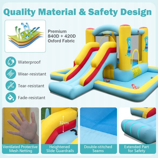 Inflatable Bouncy Castle with Slide and Tunnel without Blower - TidySpaces
