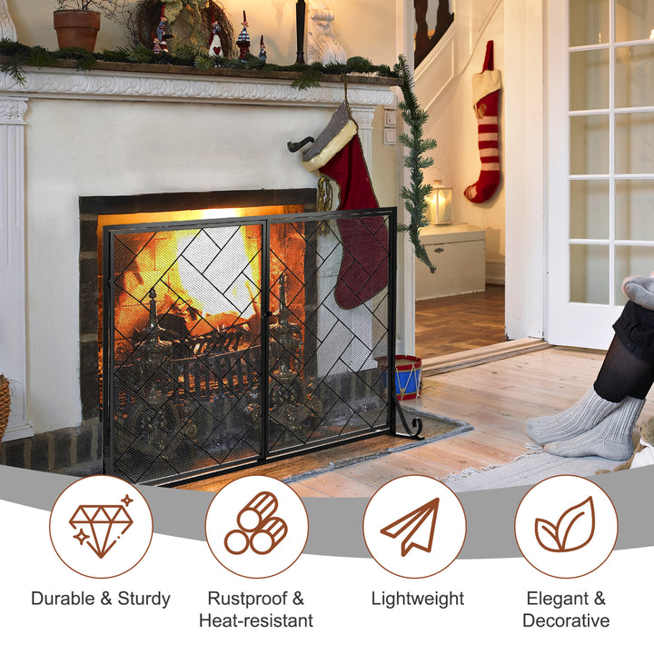 2 Panel Mesh Fireplace Screen with Double Magnetic Doors - TidySpaces