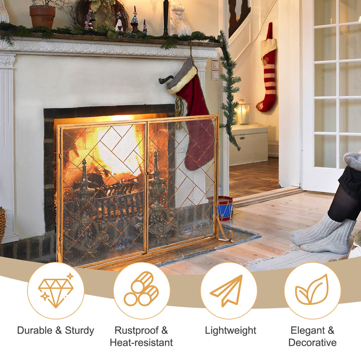 2 Panel Mesh Fireplace Screen with Double Magnetic Doors - TidySpaces