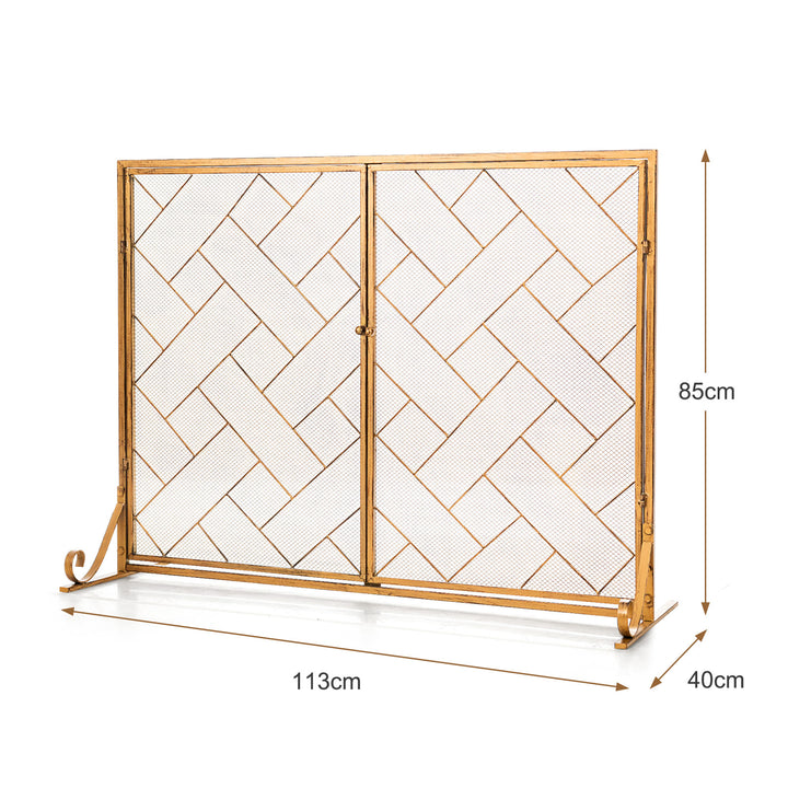 2 Panel Mesh Fireplace Screen with Double Magnetic Doors - TidySpaces