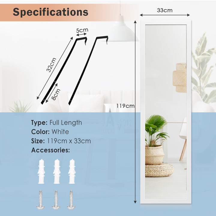 Full Length Over the Door Mirror with Hanging Hooks for Bedroom - TidySpaces