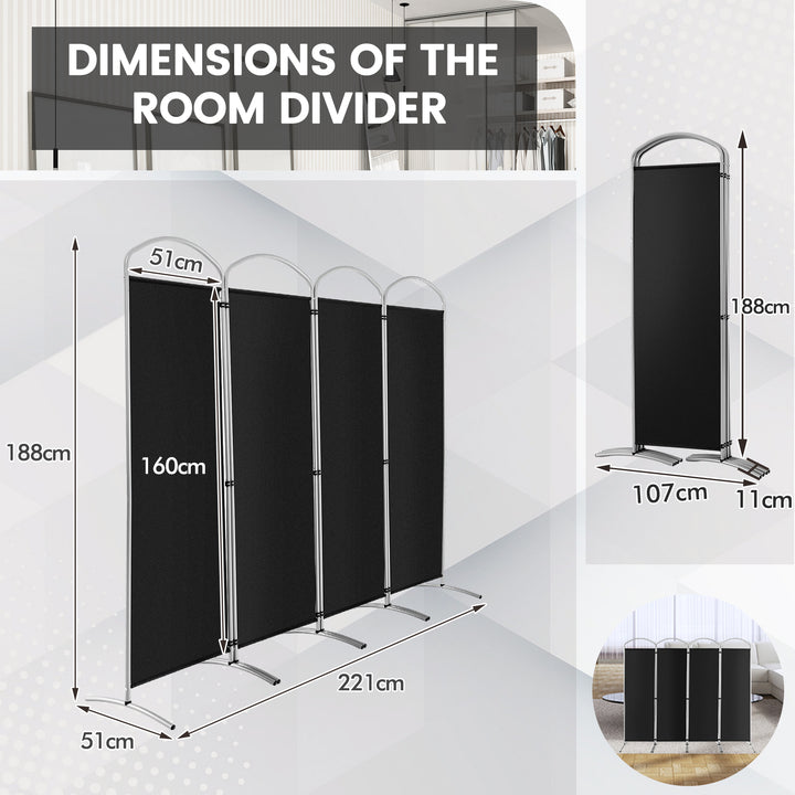 4 Panel Freestanding Folding Room Divider for Living Room Office - TidySpaces