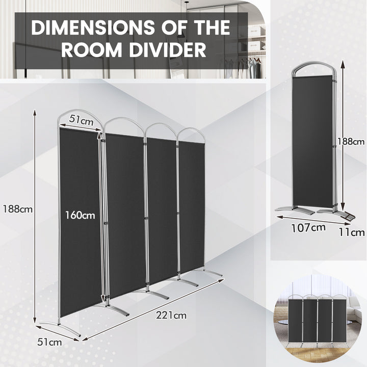 4 Panel Freestanding Folding Room Divider for Living Room Office - TidySpaces