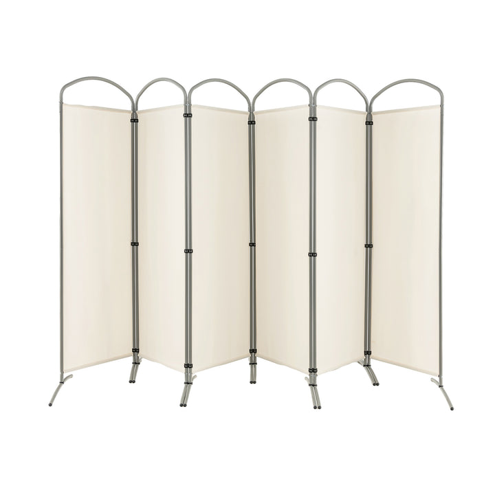 6 Panel Freestanding Fabric Room Divider for Home and Office Cream - TidySpaces