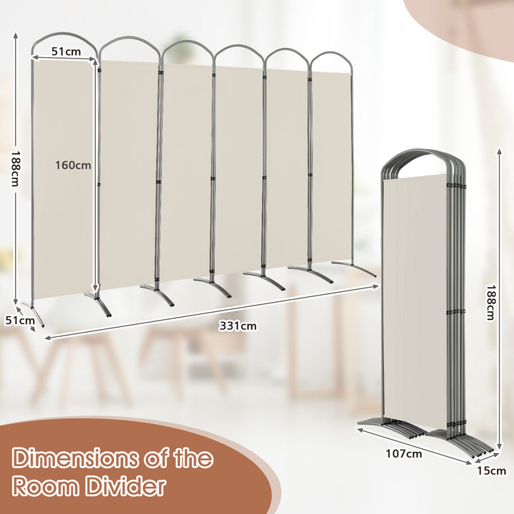 6 Panel Freestanding Fabric Room Divider for Home and Office - TidySpaces
