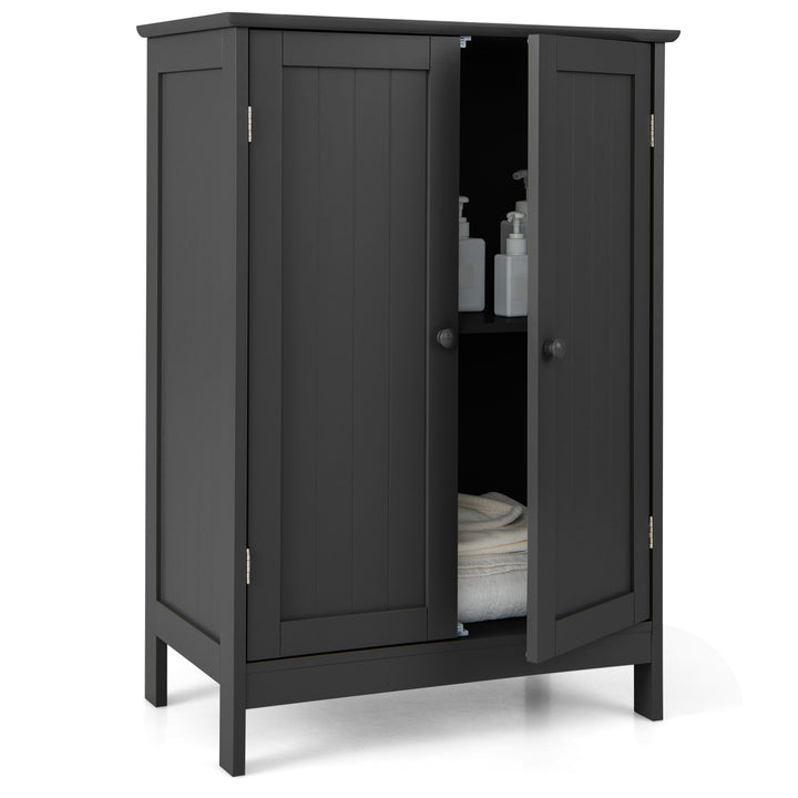 Double Door Bathroom Floor Cabinet with Shelf Black - TidySpaces