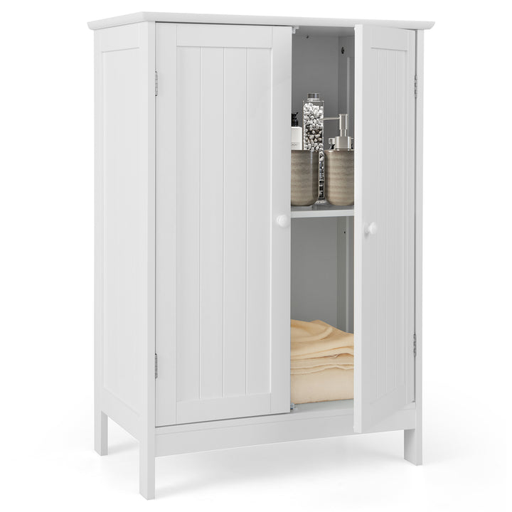 Double Door Bathroom Floor Cabinet with Shelf White - TidySpaces