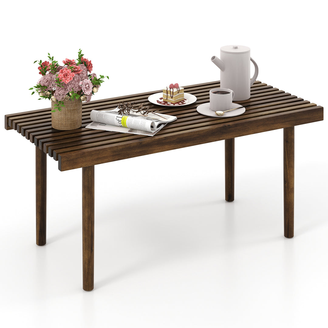 Rubber Wood Coffee Table with Slatted Tabletop - TidySpaces