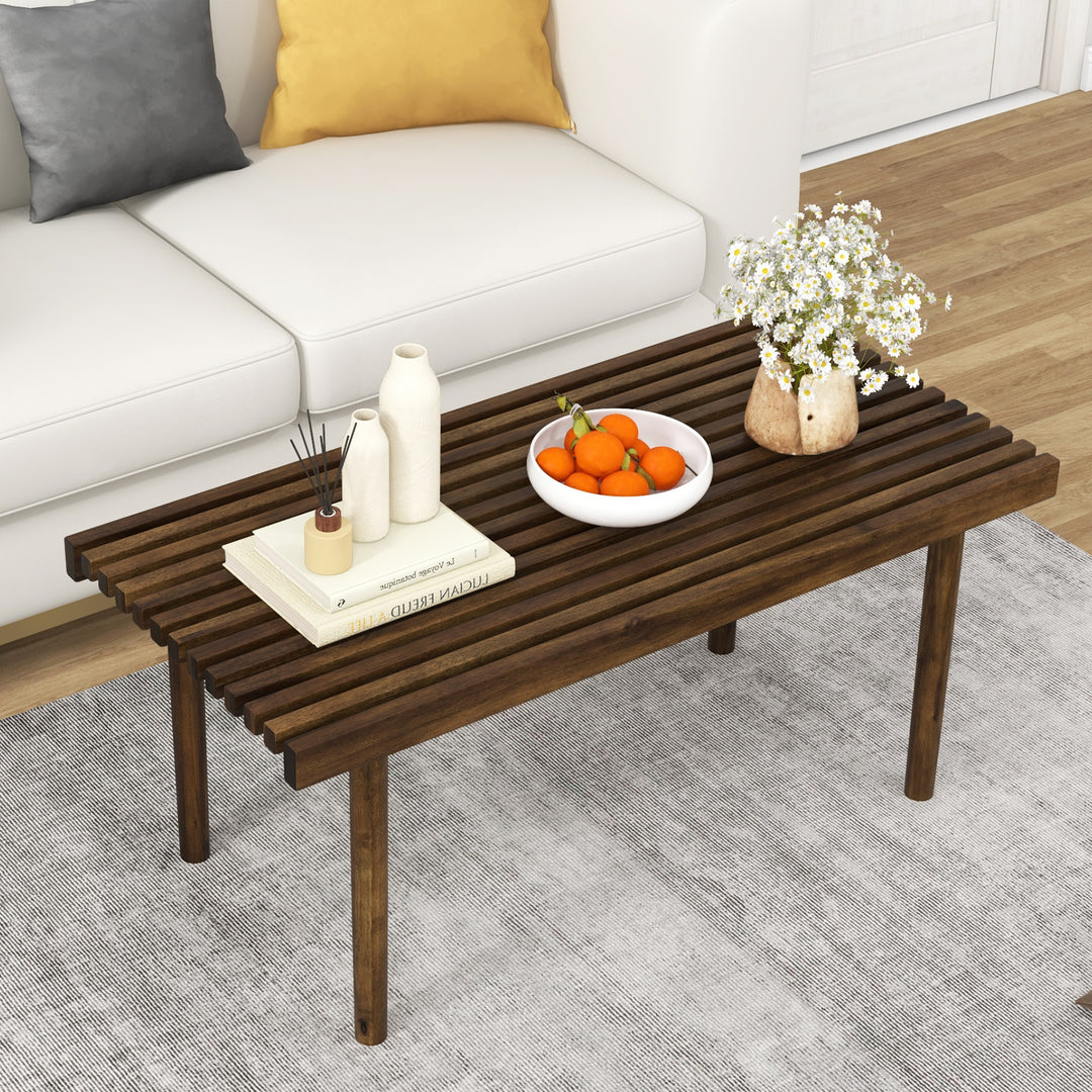 Rubber Wood Coffee Table with Slatted Tabletop - TidySpaces