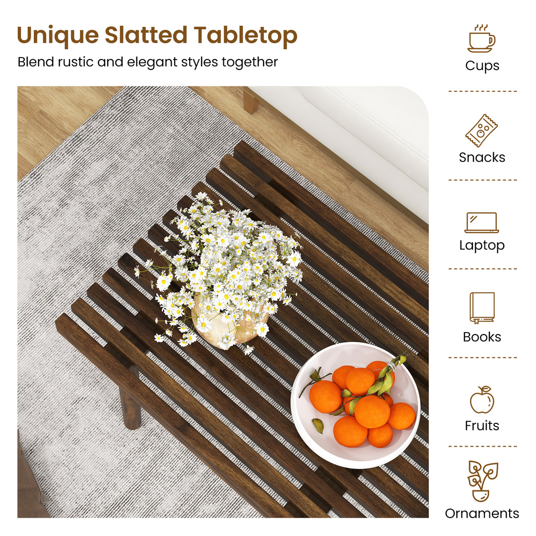Rubber Wood Coffee Table with Slatted Tabletop - TidySpaces