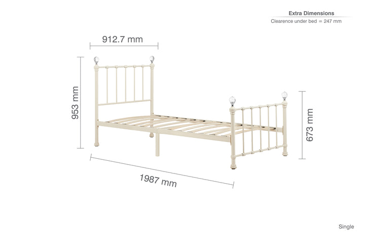 Jessica Modern Single Bed with Acrylic Crystal Finials and Sprung Slatted Base
