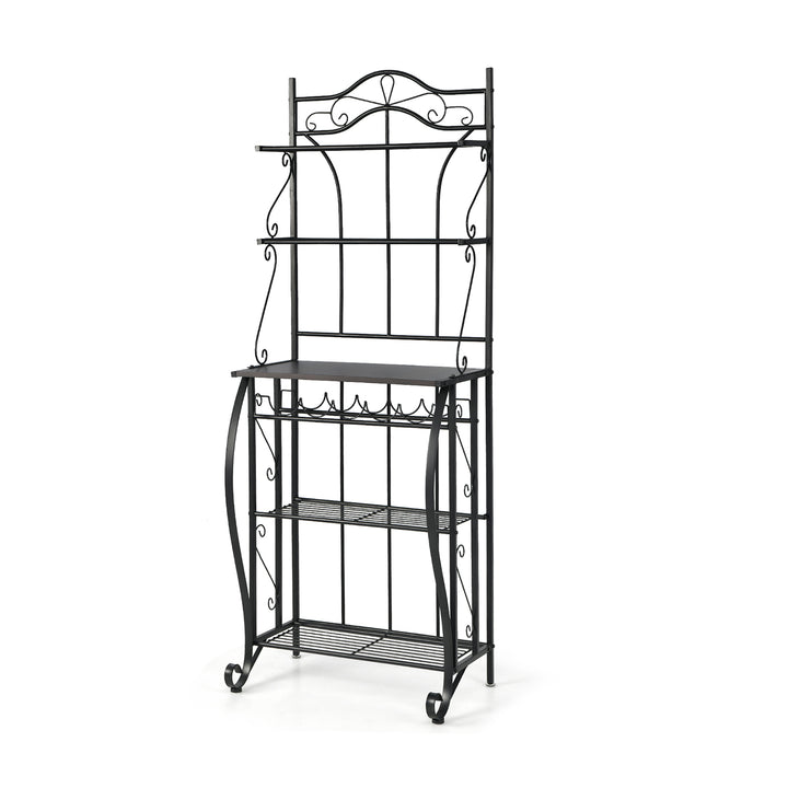 5-Tier Freestanding Baker's Rack with Wine Rack and Adjustable Foot Pads - TidySpaces