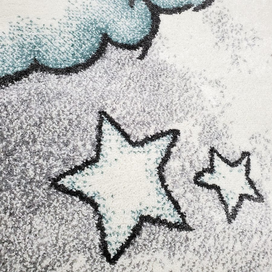 Grey Blue Kids Rug Bear and Stars Nursery Rug - TidySpaces