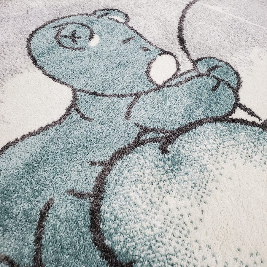 Grey Blue Kids Rug Bear and Stars Nursery Rug - TidySpaces