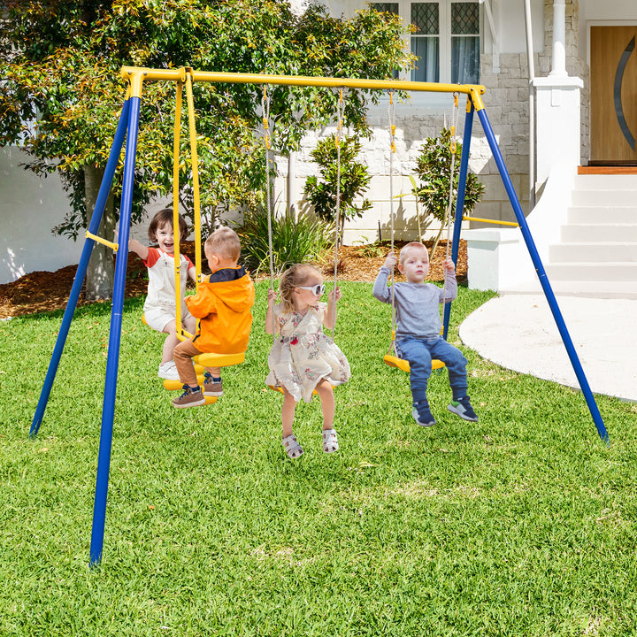 Heavy-Duty Kids Playset with 2 Swing Seats and 2 Glider Seats for Children 3-12 Years Old-Blue - TidySpaces