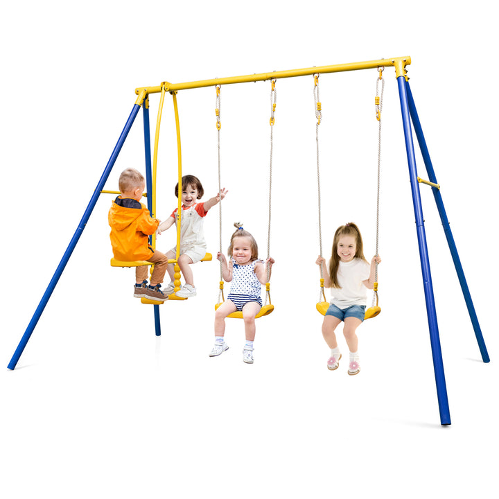 Heavy-Duty Kids Playset with 2 Swing Seats and 2 Glider Seats for Children 3-12 Years Old-Blue - TidySpaces