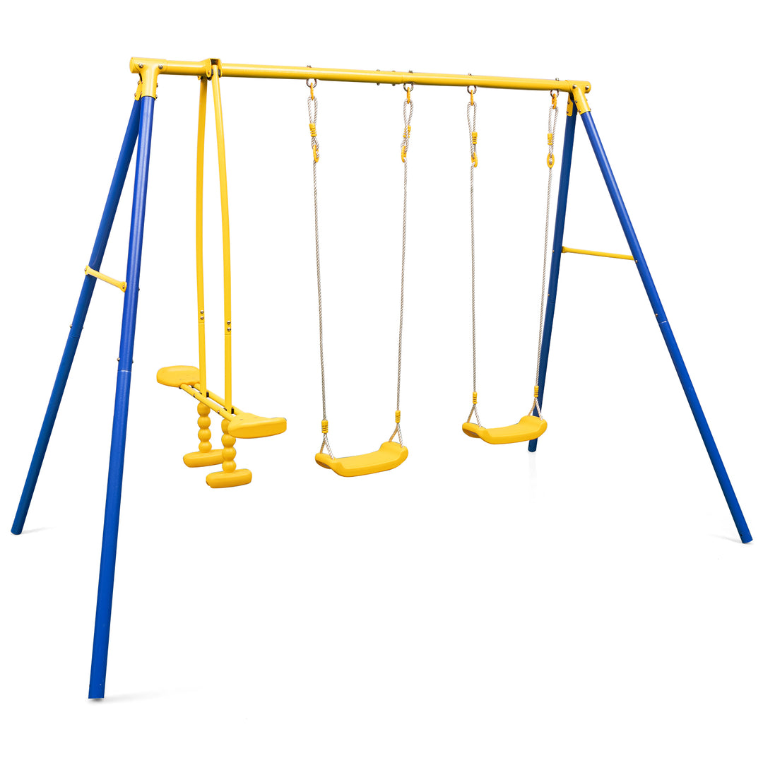 Heavy-Duty Kids Playset with 2 Swing Seats and 2 Glider Seats for Children 3-12 Years Old-Blue - TidySpaces