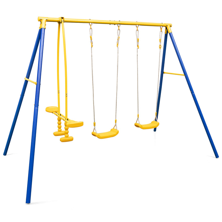 Heavy-Duty Kids Playset with 2 Swing Seats and 2 Glider Seats for Children 3-12 Years Old-Blue - TidySpaces