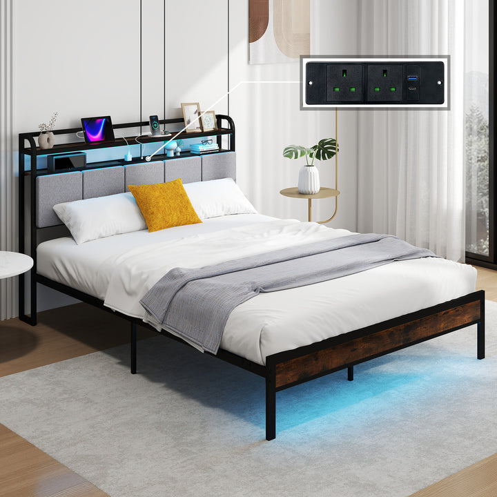 Bed Frame with LED Light and Charging Station - TidySpaces