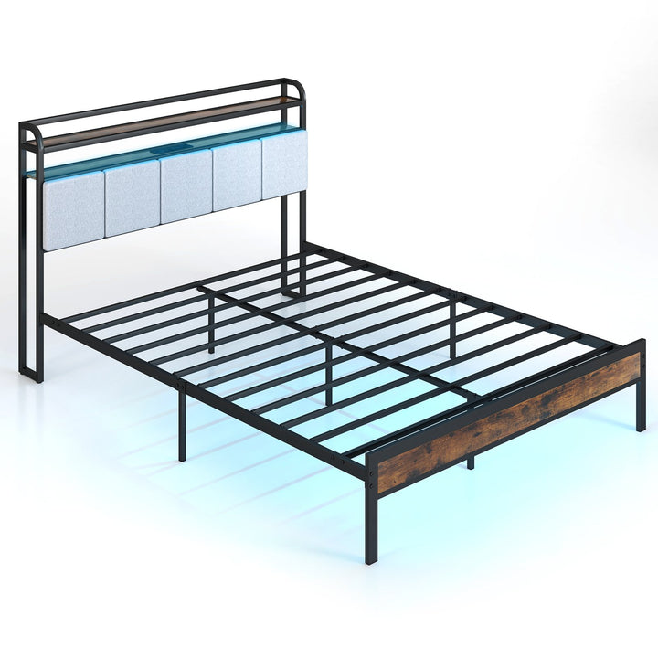 Bed Frame with LED Light and Charging Station - TidySpaces